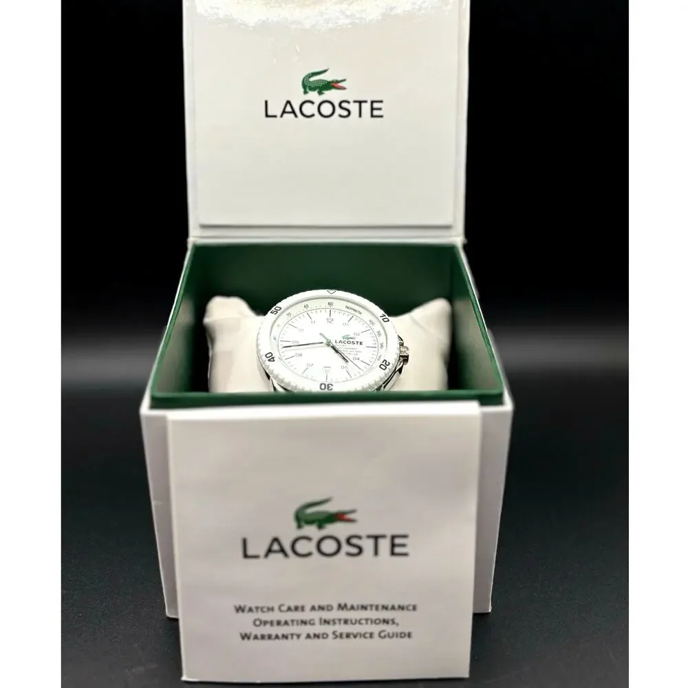 Lacoste Toronto 2010563 White Green Leather Quartz Men's Watch 44mm